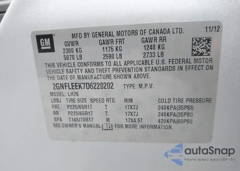 2013 Chevrolet Equinox 1Lt из США, поврежденный, VIN 2GNFLEEK7D6220202